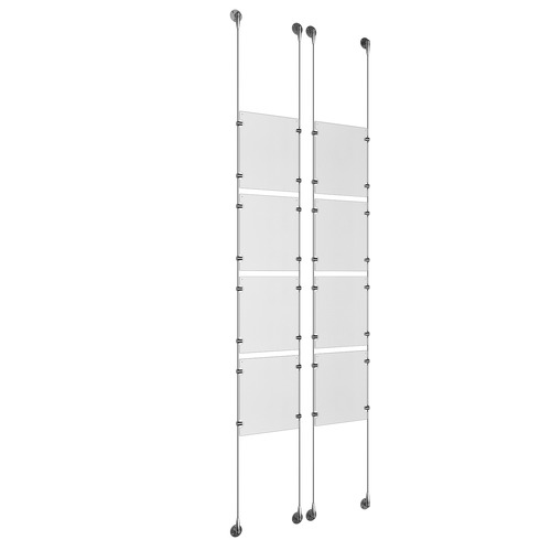 (8) 8-1/2'' Width x 11'' Height Clear Acrylic Frame & (4) Aluminum Clear Anodized Adjustable Angle Signature 1/8'' Diameter Cable Systems with (32) Single-Sided Panel Grippers