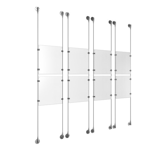 (8) 8-1/2'' Width x 11'' Height Clear Acrylic Frame & (8) Aluminum Clear Anodized Adjustable Angle Signature 1/8'' Diameter Cable Systems with (32) Single-Sided Panel Grippers
