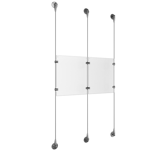 (2) 8-1/2'' Width x 11'' Height Clear Acrylic Frame & (3) Aluminum Clear Anodized Adjustable Angle Signature 1/8'' Diameter Cable Systems with (4) Single-Sided Panel Grippers (2) Double-Sided Panel Grippers