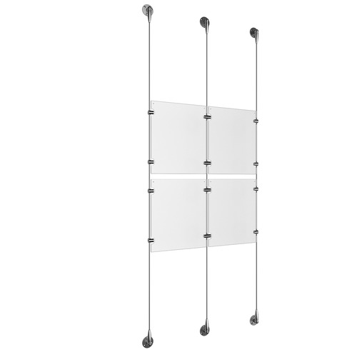 (4) 8-1/2'' Width x 11'' Height Clear Acrylic Frame & (3) Aluminum Clear Anodized Adjustable Angle Signature 1/8'' Diameter Cable Systems with (8) Single-Sided Panel Grippers (4) Double-Sided Panel Grippers