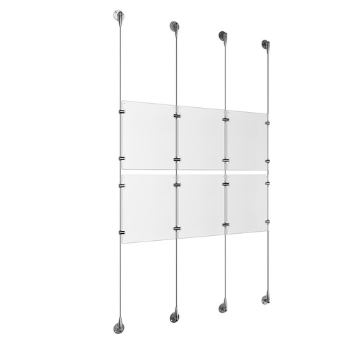 (6) 8-1/2'' Width x 11'' Height Clear Acrylic Frame & (4) Aluminum Clear Anodized Adjustable Angle Signature 1/8'' Diameter Cable Systems with (8) Single-Sided Panel Grippers (8) Double-Sided Panel Grippers