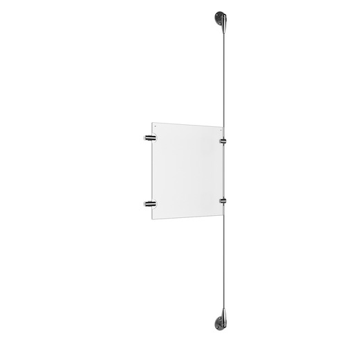 (1) 8-1/2'' Width x 11'' Height Clear Acrylic Frame & (1) Aluminum Clear Anodized Adjustable Angle Signature 1/8'' Diameter Cable Systems with (2) Single-Sided Panel Grippers (2) Double-Sided Panel Grippers