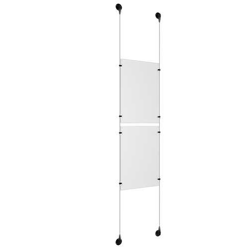 (2) 11'' Width x 17'' Height Clear Acrylic Frame & (2) Aluminum Matte Black Adjustable Angle Signature 1/8'' Diameter Cable Systems with (8) Single-Sided Panel Grippers