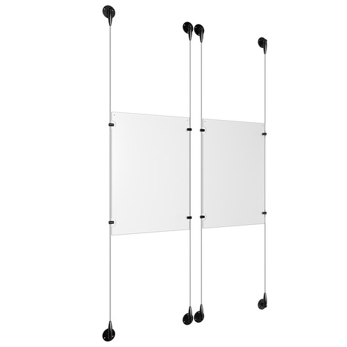 (2) 11'' Width x 17'' Height Clear Acrylic Frame & (4) Aluminum Matte Black Adjustable Angle Signature 1/8'' Diameter Cable Systems with (8) Single-Sided Panel Grippers