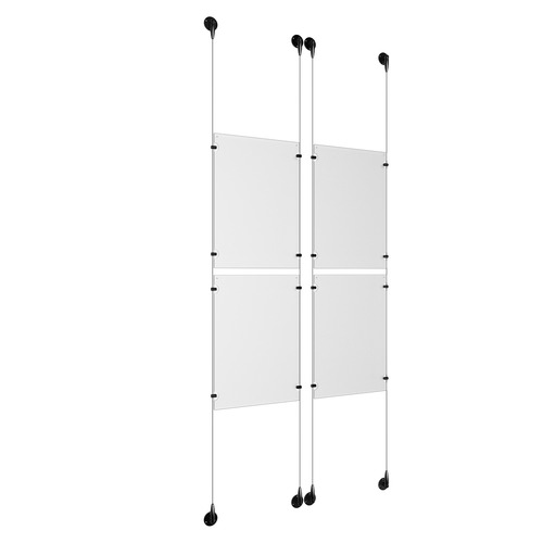(4) 11'' Width x 17'' Height Clear Acrylic Frame & (4) Aluminum Matte Black Adjustable Angle Signature 1/8'' Diameter Cable Systems with (16) Single-Sided Panel Grippers