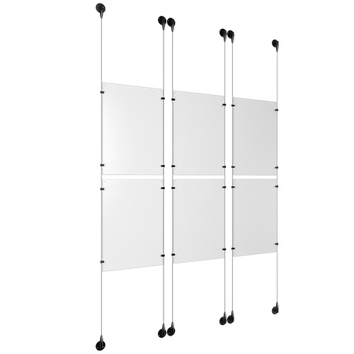 (6) 11'' Width x 17'' Height Clear Acrylic Frame & (6) Aluminum Matte Black Adjustable Angle Signature 1/8'' Diameter Cable Systems with (24) Single-Sided Panel Grippers