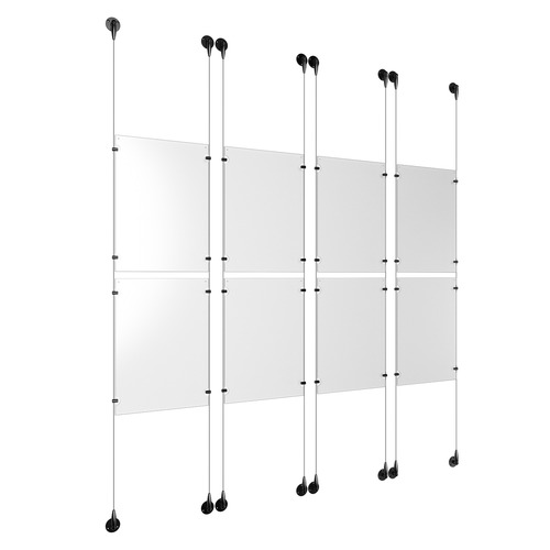 (8) 11'' Width x 17'' Height Clear Acrylic Frame & (8) Aluminum Matte Black Adjustable Angle Signature 1/8'' Diameter Cable Systems with (32) Single-Sided Panel Grippers