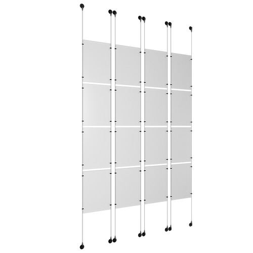 (16) 11'' Width x 17'' Height Clear Acrylic Frame & (8) Aluminum Matte Black Adjustable Angle Signature 1/8'' Diameter Cable Systems with (64) Single-Sided Panel Grippers