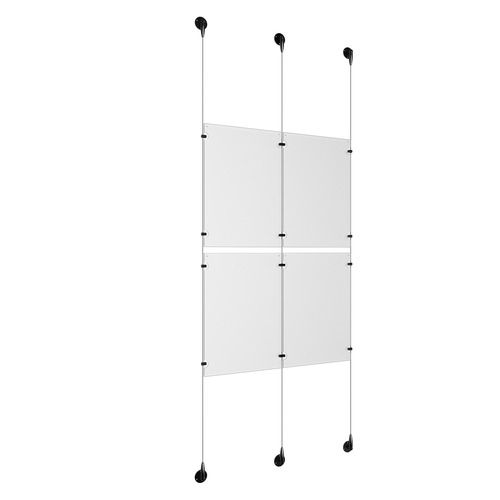 (4) 11'' Width x 17'' Height Clear Acrylic Frame & (3) Aluminum Matte Black Adjustable Angle Signature 1/8'' Diameter Cable Systems with (8) Single-Sided Panel Grippers (4) Double-Sided Panel Grippers