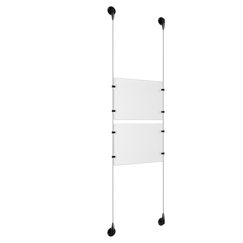 (2) 11'' Width x 8-1/2'' Height Clear Acrylic Frame & (2) Aluminum Matte Black Adjustable Angle Signature 1/8'' Diameter Cable Systems with (8) Single-Sided Panel Grippers