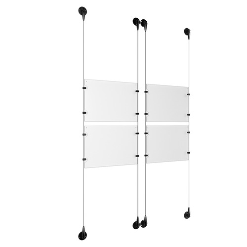(4) 11'' Width x 8-1/2'' Height Clear Acrylic Frame & (4) Aluminum Matte Black Adjustable Angle Signature 1/8'' Diameter Cable Systems with (16) Single-Sided Panel Grippers