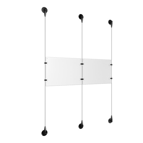 (2) 11'' Width x 8-1/2'' Height Clear Acrylic Frame & (3) Aluminum Matte Black Adjustable Angle Signature 1/8'' Diameter Cable Systems with (4) Single-Sided Panel Grippers (2) Double-Sided Panel Grippers