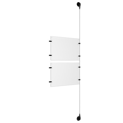 (2) 11'' Width x 8-1/2'' Height Clear Acrylic Frame & (1) Aluminum Matte Black Adjustable Angle Signature 1/8'' Diameter Cable Systems with (4) Single-Sided Panel Grippers (4) Double-Sided Panel Grippers