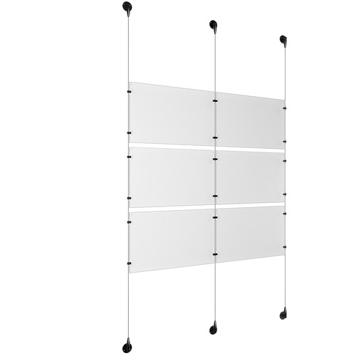 (6) 17'' Width x 11'' Height Clear Acrylic Frame & (3) Aluminum Matte Black Adjustable Angle Signature 1/8'' Diameter Cable Systems with (12) Single-Sided Panel Grippers (6) Double-Sided Panel Grippers