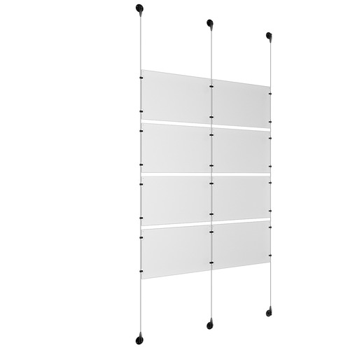 (8) 17'' Width x 11'' Height Clear Acrylic Frame & (3) Aluminum Matte Black Adjustable Angle Signature 1/8'' Diameter Cable Systems with (16) Single-Sided Panel Grippers (8) Double-Sided Panel Grippers