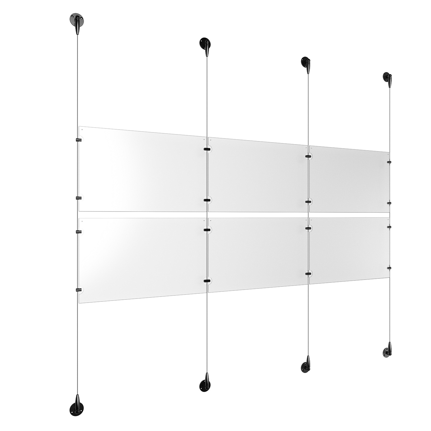 (6) 17'' Width x 11'' Height Clear Acrylic Frame & (4) Aluminum Matte Black Adjustable Angle Signature 1/8'' Diameter Cable Systems with (8) Single-Sided Panel Grippers (8) Double-Sided Panel Grippers