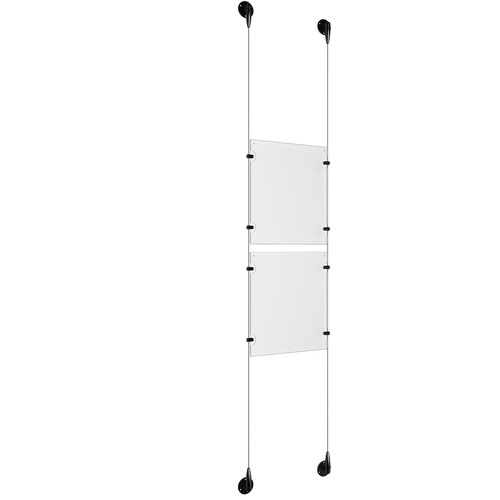 (2) 8-1/2'' Width x 11'' Height Clear Acrylic Frame & (2) Aluminum Matte Black Adjustable Angle Signature 1/8'' Diameter Cable Systems with (8) Single-Sided Panel Grippers