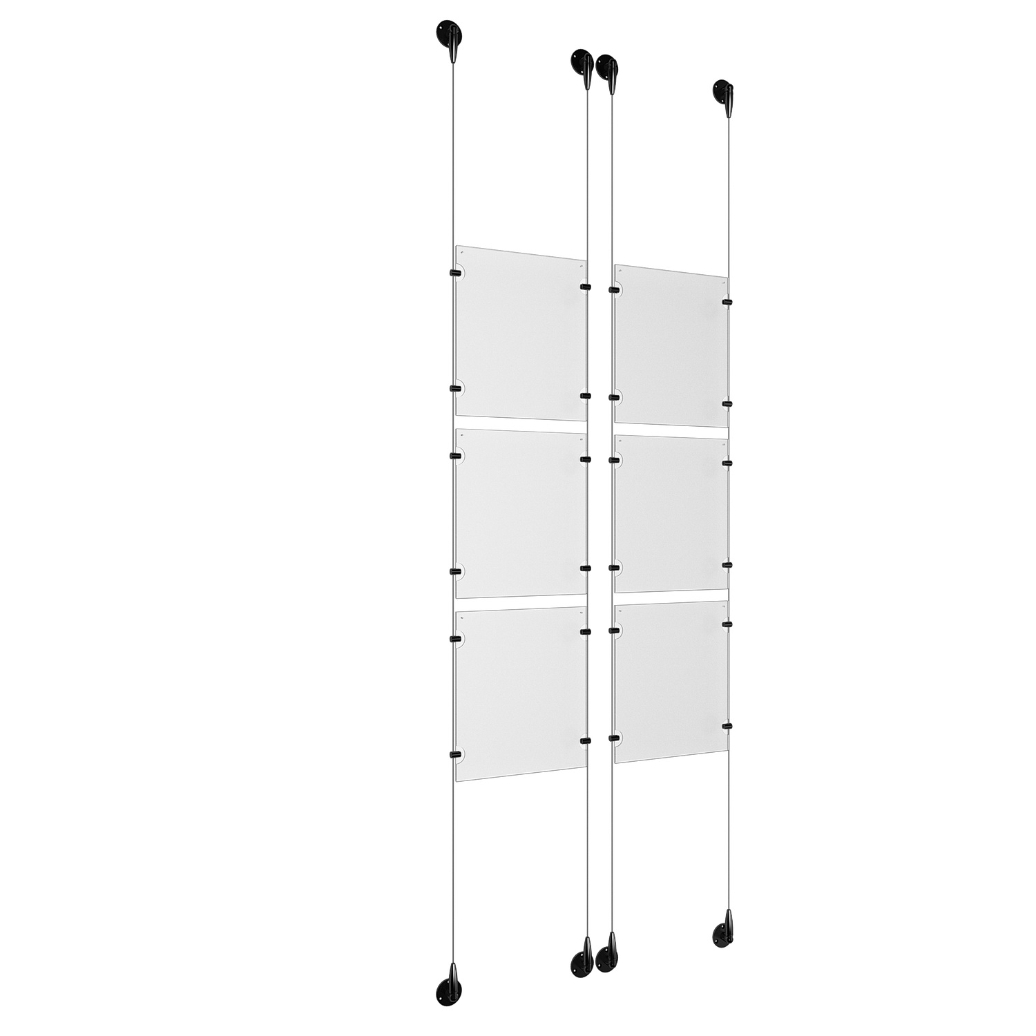 (6) 8-1/2'' Width x 11'' Height Clear Acrylic Frame & (4) Aluminum Matte Black Adjustable Angle Signature 1/8'' Diameter Cable Systems with (24) Single-Sided Panel Grippers