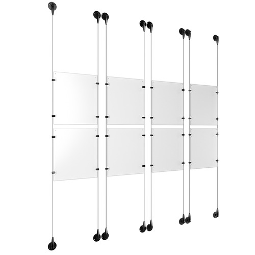 (8) 8-1/2'' Width x 11'' Height Clear Acrylic Frame & (8) Aluminum Matte Black Adjustable Angle Signature 1/8'' Diameter Cable Systems with (32) Single-Sided Panel Grippers