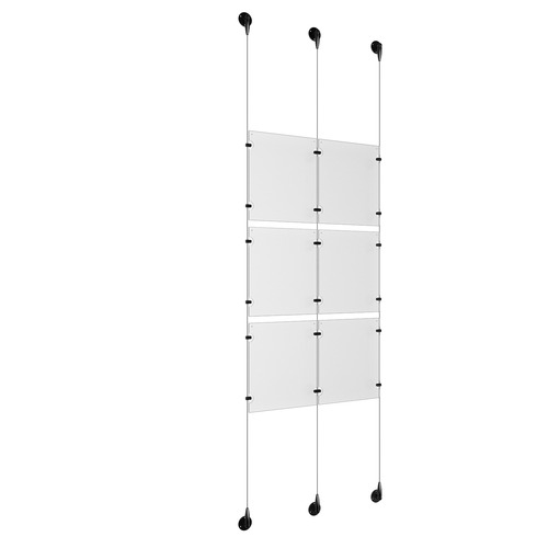 (6) 8-1/2'' Width x 11'' Height Clear Acrylic Frame & (3) Aluminum Matte Black Adjustable Angle Signature 1/8'' Diameter Cable Systems with (12) Single-Sided Panel Grippers (6) Double-Sided Panel Grippers