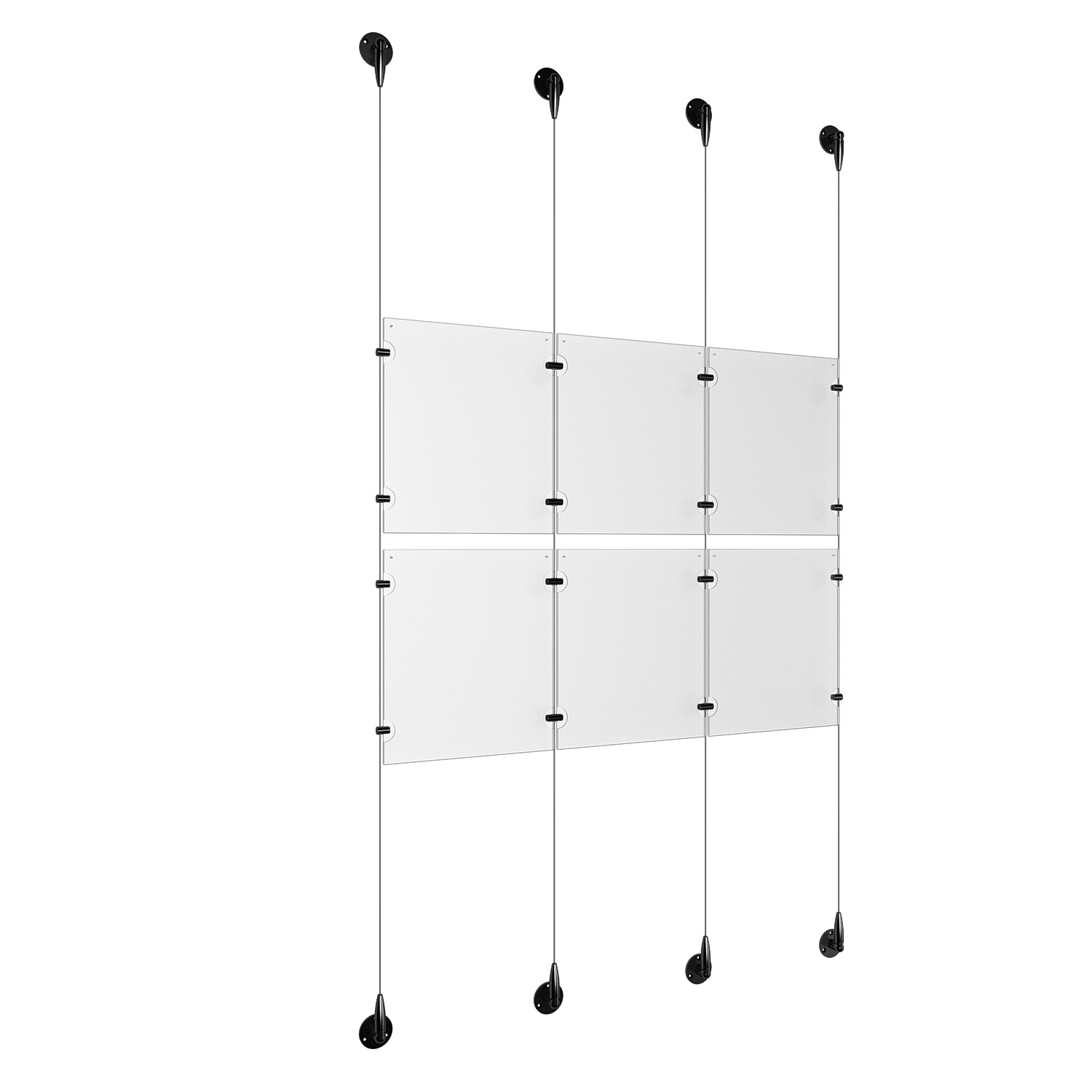 (6) 8-1/2'' Width x 11'' Height Clear Acrylic Frame & (4) Aluminum Matte Black Adjustable Angle Signature 1/8'' Diameter Cable Systems with (8) Single-Sided Panel Grippers (8) Double-Sided Panel Grippers