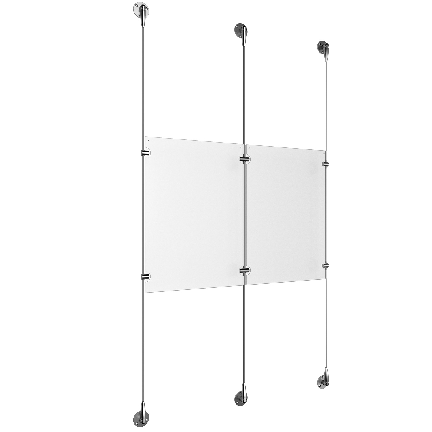 (2) 11'' Width x 17'' Height Clear Acrylic Frame & (3) Stainless Steel Satin Brushed Adjustable Angle Signature 1/8'' Cable Systems with (4) Single-Sided Panel Grippers (2) Double-Sided Panel Grippers