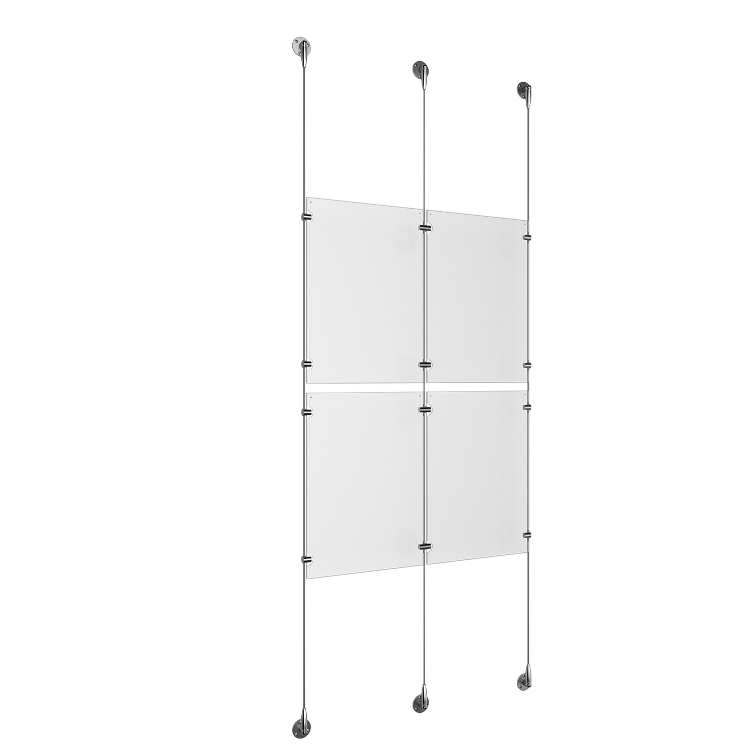 (4) 11'' Width x 17'' Height Clear Acrylic Frame & (3) Stainless Steel Satin Brushed Adjustable Angle Signature 1/8'' Cable Systems with (8) Single-Sided Panel Grippers (4) Double-Sided Panel Grippers