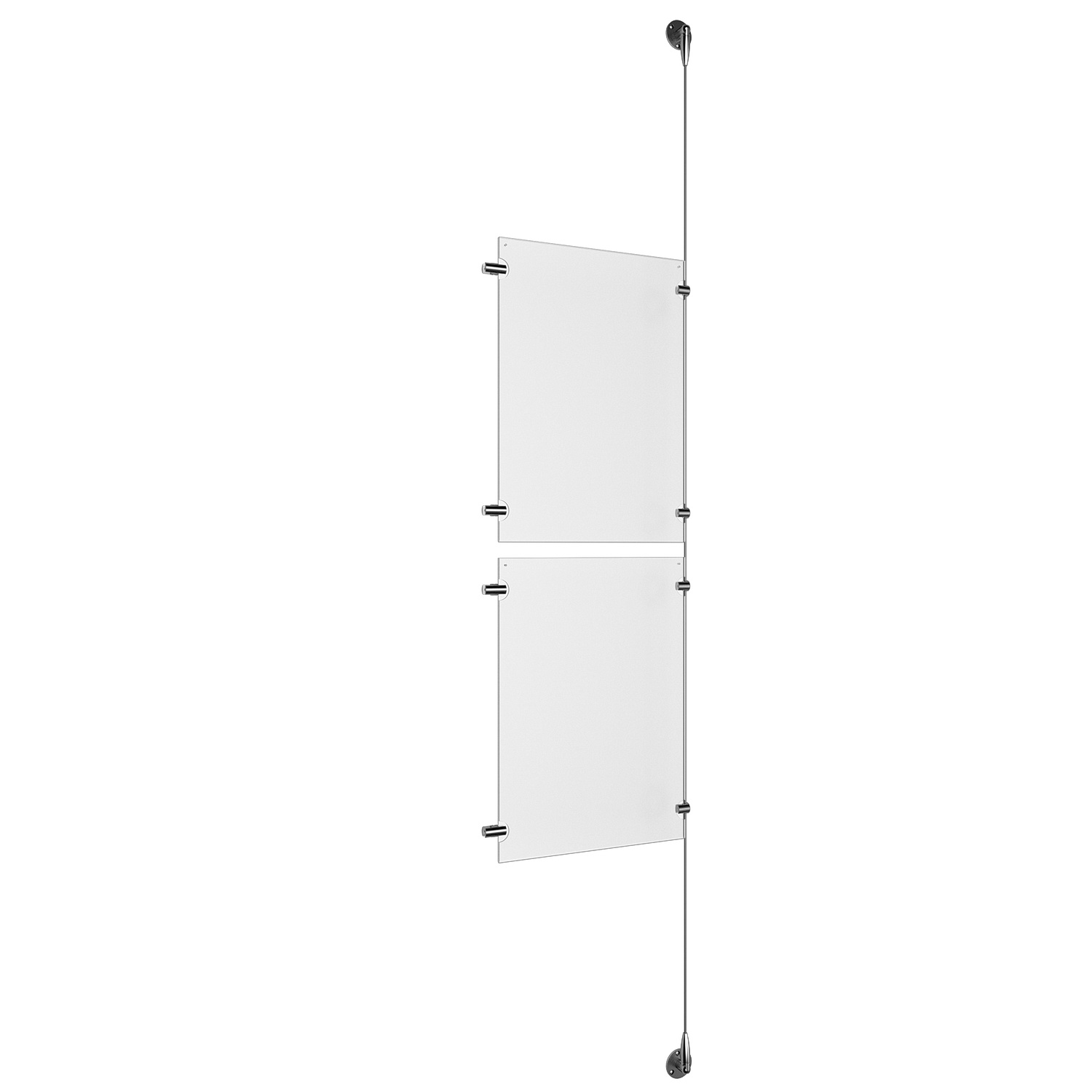 (2) 11'' Width x 17'' Height Clear Acrylic Frame & (1) Stainless Steel Satin Brushed Adjustable Angle Signature 1/8'' Cable Systems with (4) Single-Sided Panel Grippers (4) Double-Sided Panel Grippers
