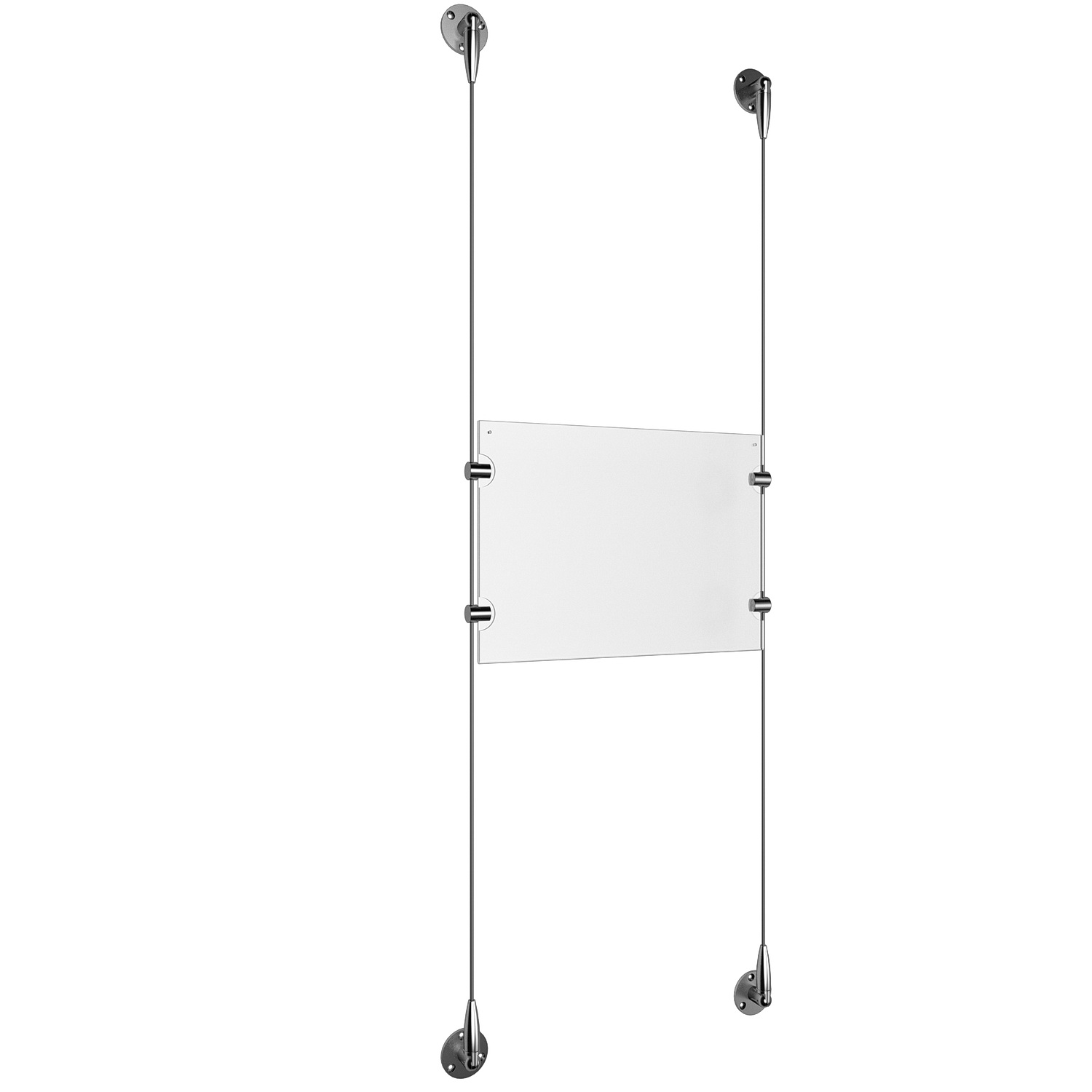 (1) 11'' Width x 8-1/2'' Height Clear Acrylic Frame & (2) Stainless Steel Satin Brushed Adjustable Angle Signature 1/8'' Cable Systems with (4) Single-Sided Panel Grippers
