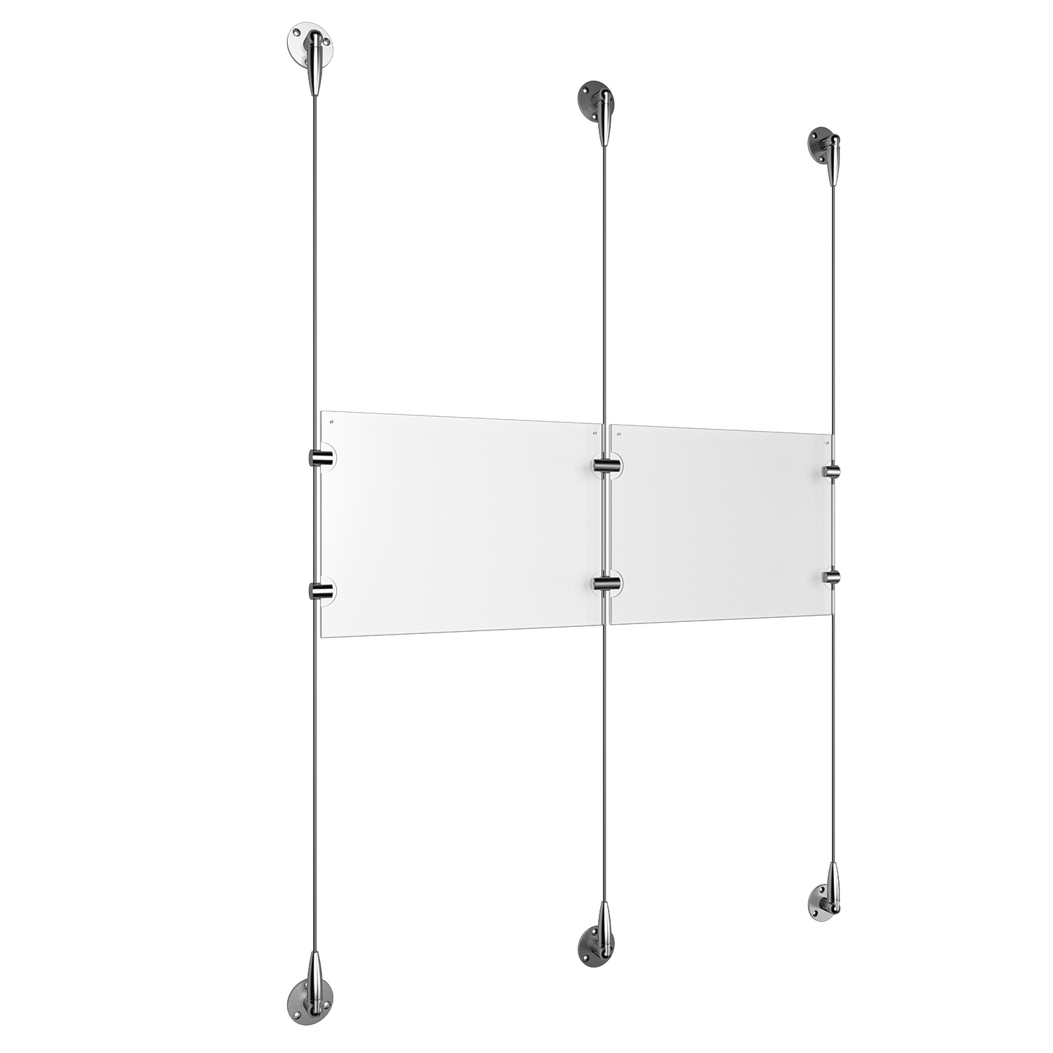 (2) 11'' Width x 8-1/2'' Height Clear Acrylic Frame & (3) Stainless Steel Satin Brushed Adjustable Angle Signature 1/8'' Cable Systems with (4) Single-Sided Panel Grippers (2) Double-Sided Panel Grippers