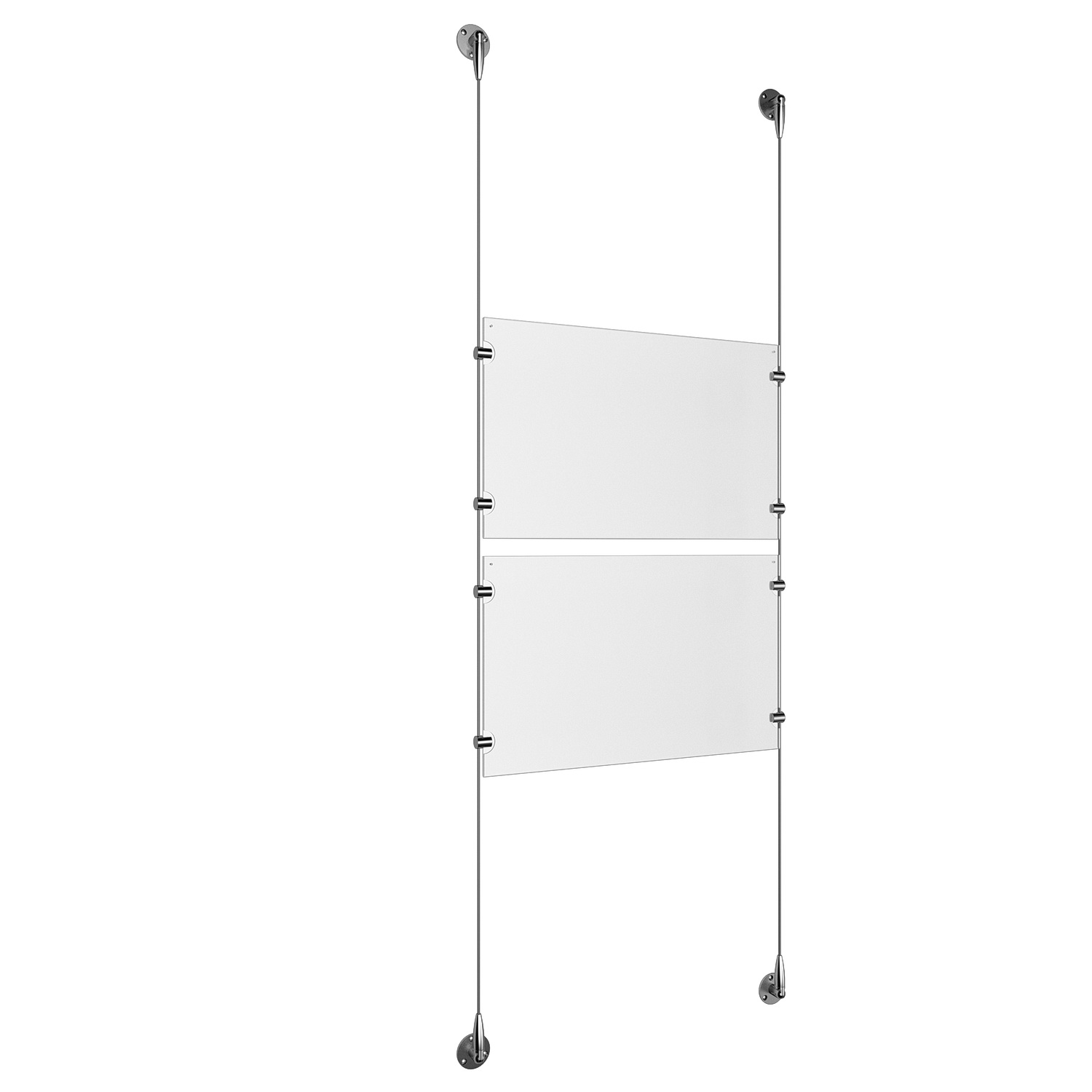 (2) 17'' Width x 11'' Height Clear Acrylic Frame & (2) Stainless Steel Satin Brushed Adjustable Angle Signature 1/8'' Cable Systems with (8) Single-Sided Panel Grippers