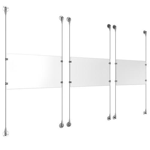 (3) 17'' Width x 11'' Height Clear Acrylic Frame & (6) Stainless Steel Satin Brushed Adjustable Angle Signature 1/8'' Cable Systems with (12) Single-Sided Panel Grippers