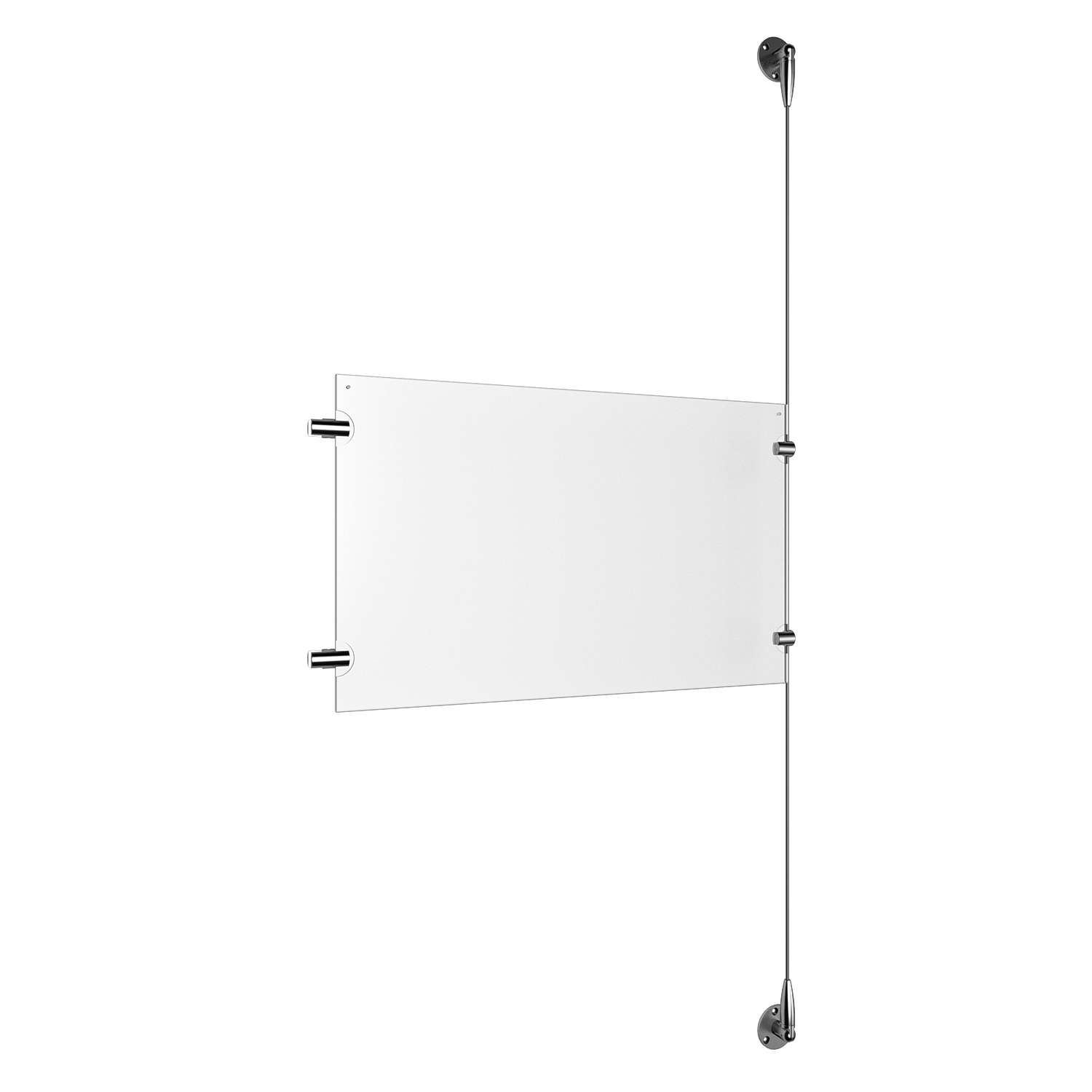 (1) 17'' Width x 11'' Height Clear Acrylic Frame & (1) Stainless Steel Satin Brushed Adjustable Angle Signature 1/8'' Cable Systems with (2) Single-Sided Panel Grippers (2) Double-Sided Panel Grippers