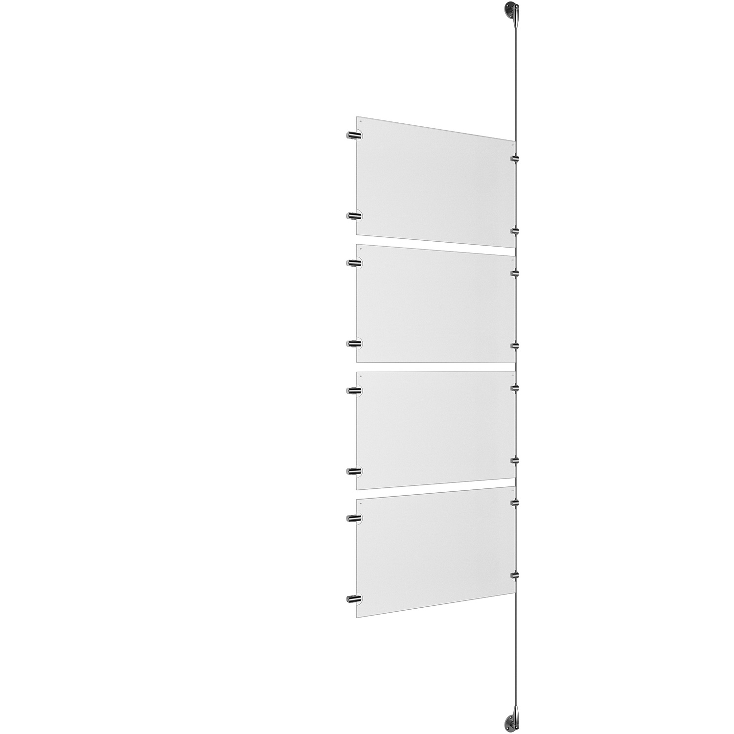 (4) 17'' Width x 11'' Height Clear Acrylic Frame & (1) Stainless Steel Satin Brushed Adjustable Angle Signature 1/8'' Cable Systems with (8) Single-Sided Panel Grippers (8) Double-Sided Panel Grippers