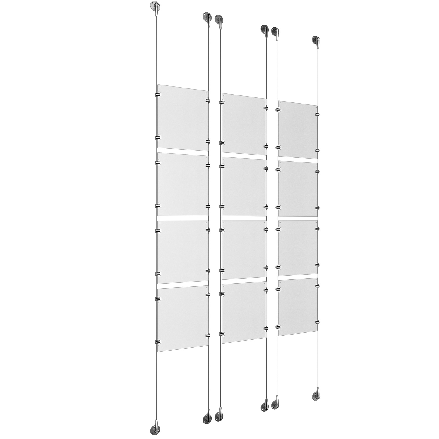 (12) 8-1/2'' Width x 11'' Height Clear Acrylic Frame & (6) Stainless Steel Satin Brushed Adjustable Angle Signature 1/8'' Cable Systems with (48) Single-Sided Panel Grippers