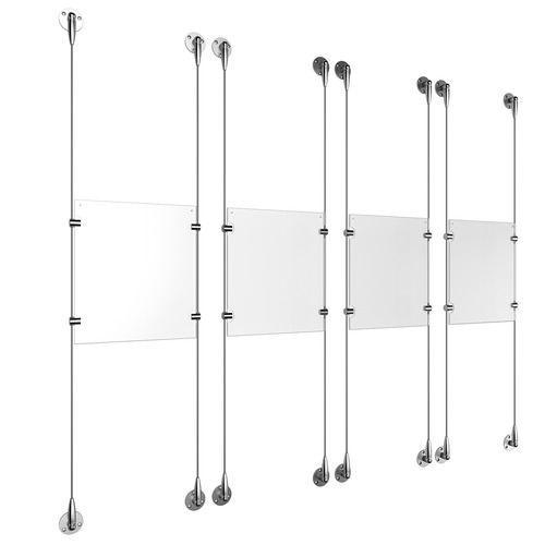 (4) 8-1/2'' Width x 11'' Height Clear Acrylic Frame & (8) Stainless Steel Satin Brushed Adjustable Angle Signature 1/8'' Cable Systems with (16) Single-Sided Panel Grippers
