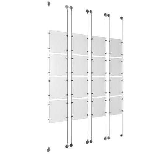 (16) 8-1/2'' Width x 11'' Height Clear Acrylic Frame & (8) Stainless Steel Satin Brushed Adjustable Angle Signature 1/8'' Cable Systems with (64) Single-Sided Panel Grippers