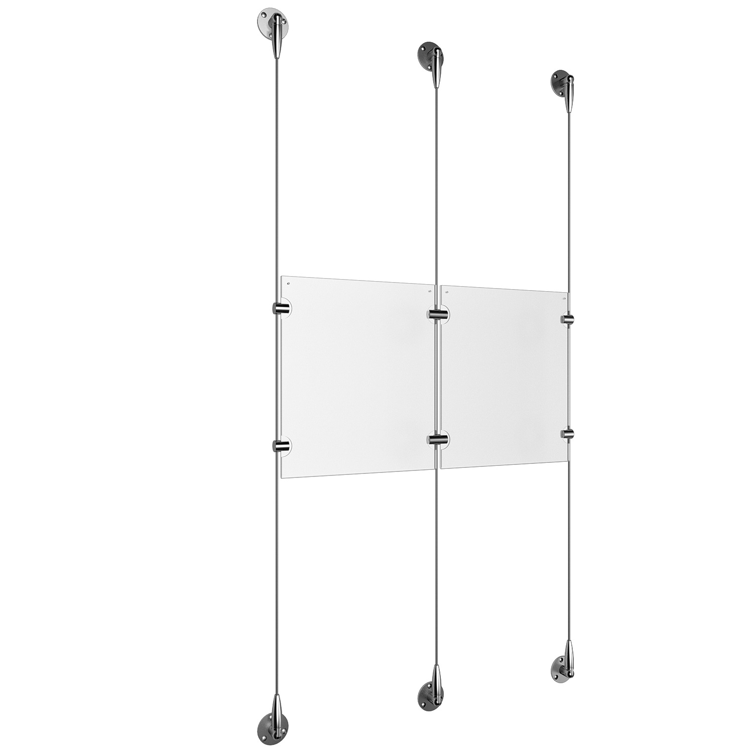(2) 8-1/2'' Width x 11'' Height Clear Acrylic Frame & (3) Stainless Steel Satin Brushed Adjustable Angle Signature 1/8'' Cable Systems with (4) Single-Sided Panel Grippers (2) Double-Sided Panel Grippers