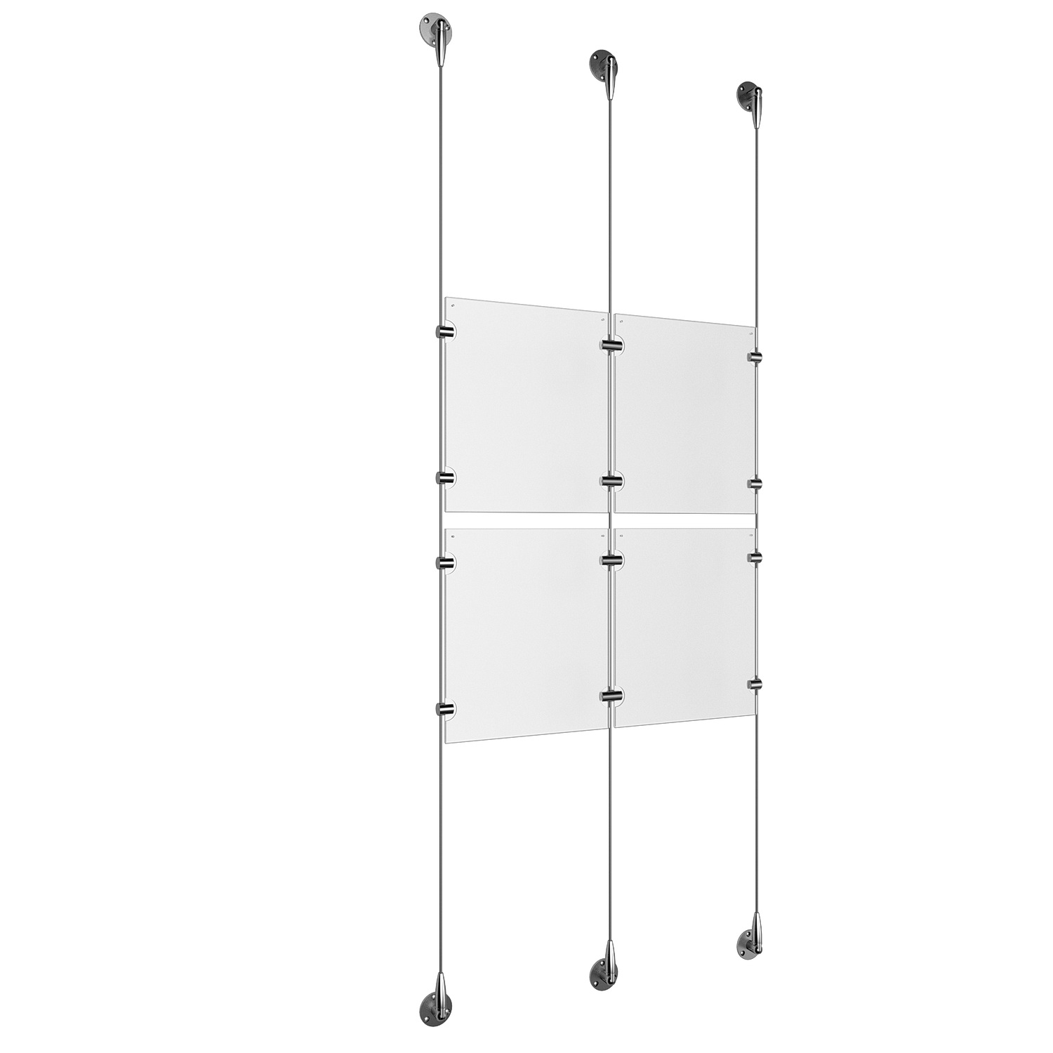 (4) 8-1/2'' Width x 11'' Height Clear Acrylic Frame & (3) Stainless Steel Satin Brushed Adjustable Angle Signature 1/8'' Cable Systems with (8) Single-Sided Panel Grippers (4) Double-Sided Panel Grippers