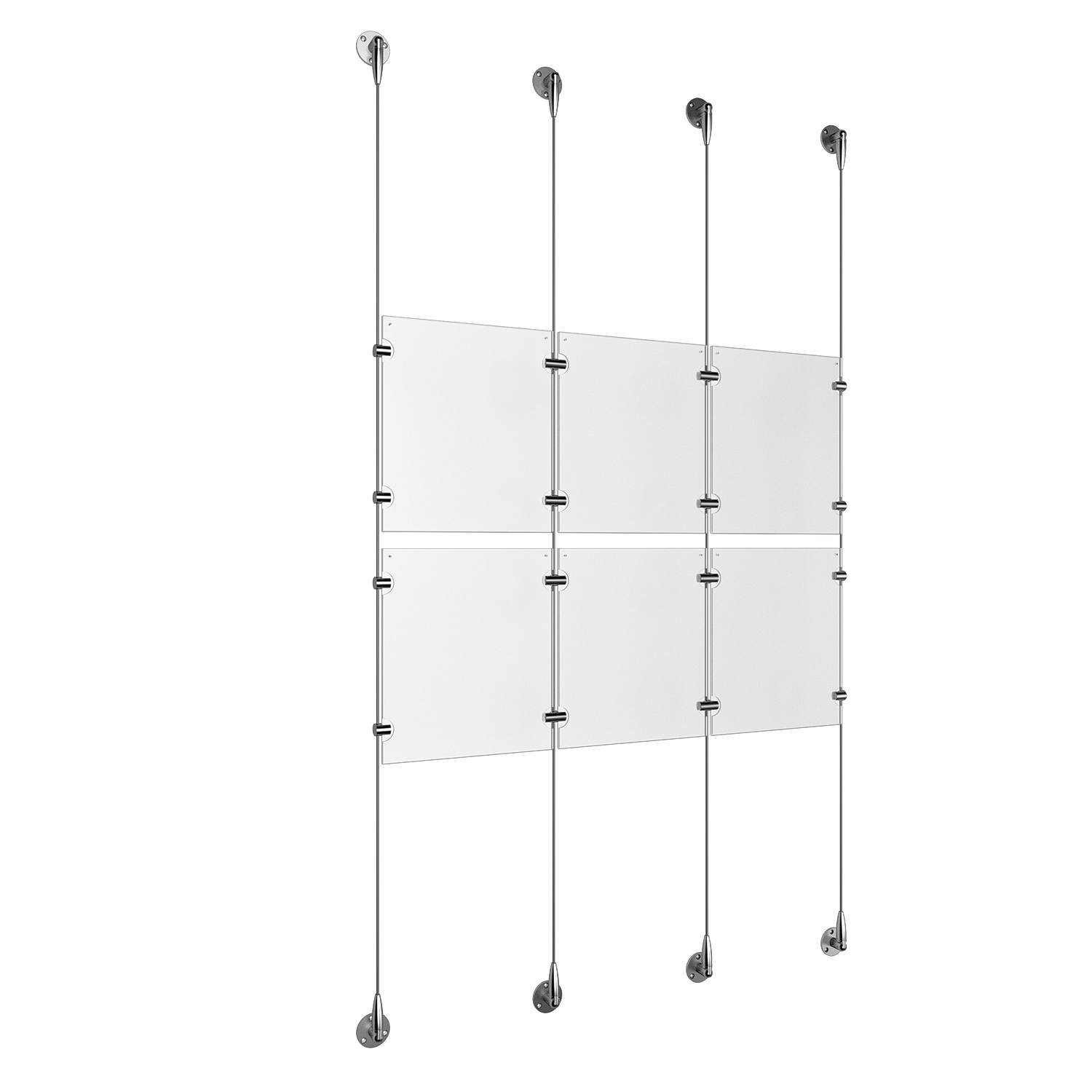 (6) 8-1/2'' Width x 11'' Height Clear Acrylic Frame & (4) Stainless Steel Satin Brushed Adjustable Angle Signature 1/8'' Cable Systems with (8) Single-Sided Panel Grippers (8) Double-Sided Panel Grippers