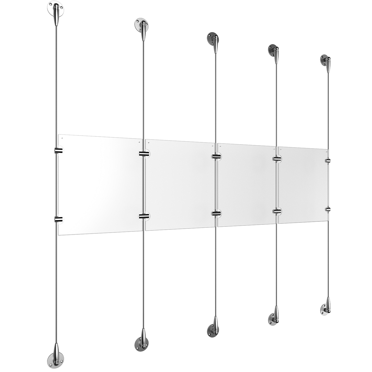 (4) 8-1/2'' Width x 11'' Height Clear Acrylic Frame & (5) Stainless Steel Satin Brushed Adjustable Angle Signature 1/8'' Cable Systems with (4) Single-Sided Panel Grippers (6) Double-Sided Panel Grippers