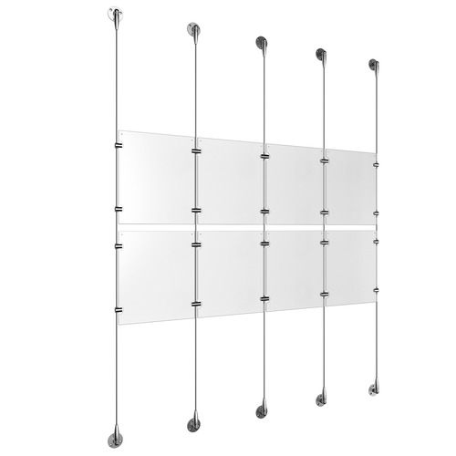 (8) 8-1/2'' Width x 11'' Height Clear Acrylic Frame & (5) Stainless Steel Satin Brushed Adjustable Angle Signature 1/8'' Cable Systems with (8) Single-Sided Panel Grippers (12) Double-Sided Panel Grippers
