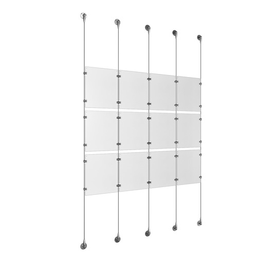 (12) 8-1/2'' Width x 11'' Height Clear Acrylic Frame & (5) Stainless Steel Satin Brushed Adjustable Angle Signature 1/8'' Cable Systems with (12) Single-Sided Panel Grippers (18) Double-Sided Panel Grippers