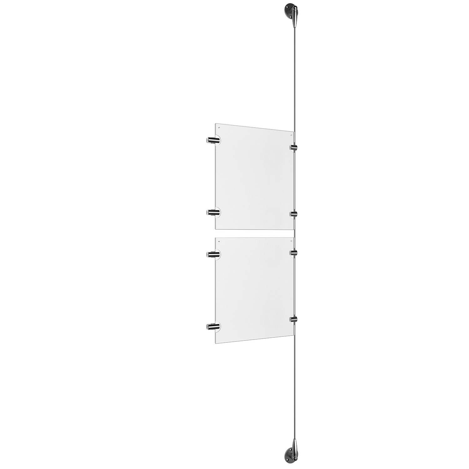 (2) 8-1/2'' Width x 11'' Height Clear Acrylic Frame & (1) Stainless Steel Satin Brushed Adjustable Angle Signature 1/8'' Cable Systems with (4) Single-Sided Panel Grippers (4) Double-Sided Panel Grippers