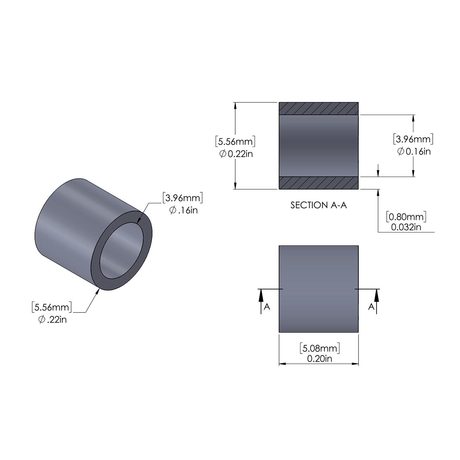 Aluminum Spacer .219'' OD x .156'' ID x .200'' Long