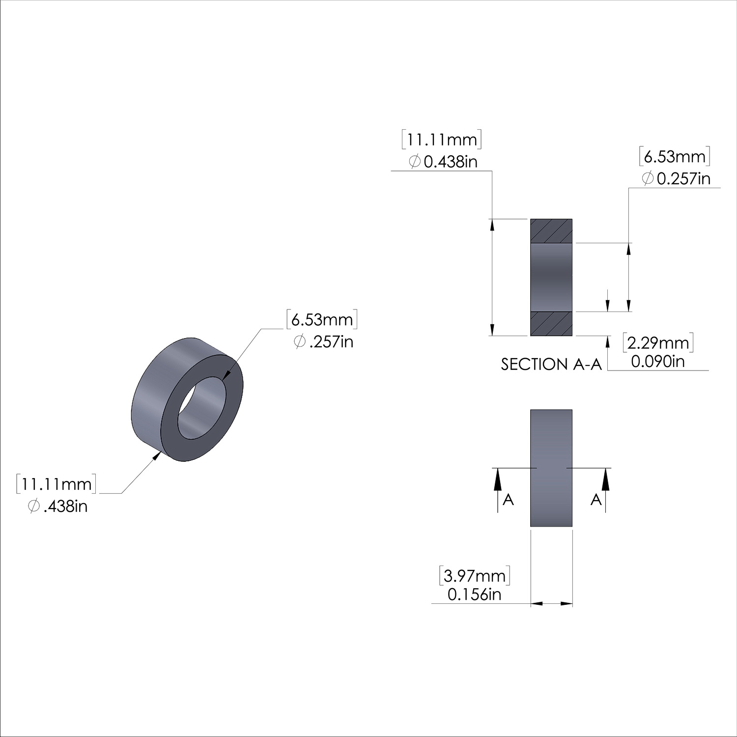 Aluminum Spacer 7/16'' OD x .257'' ID x 5/32'' Long