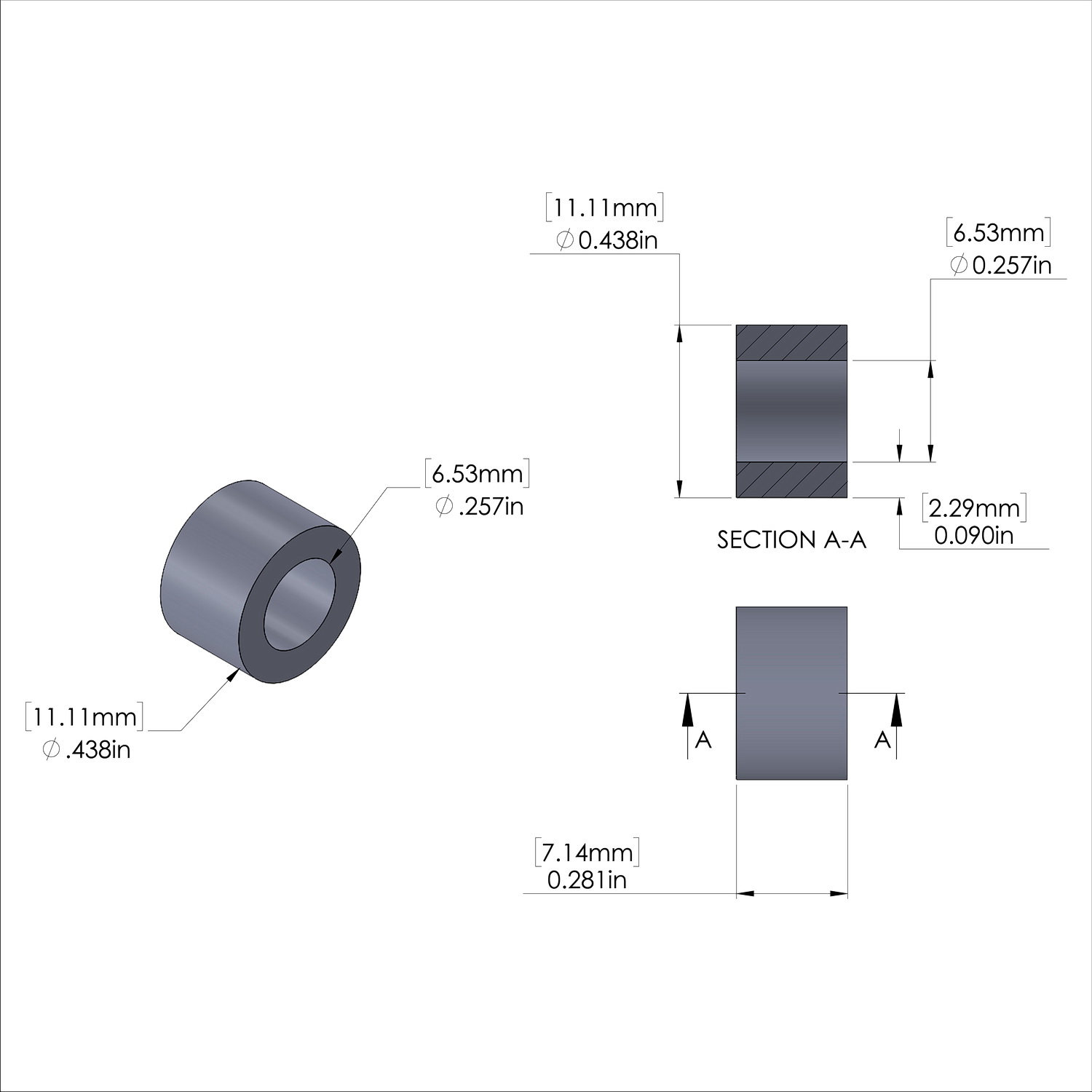 Aluminum Spacer 7/16'' OD x .257'' ID x 9/32'' Long