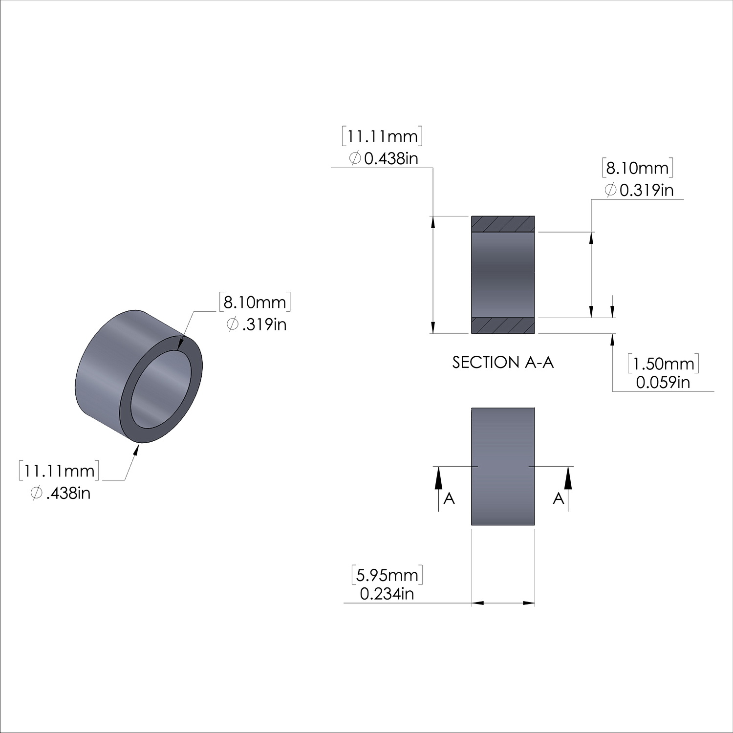 Aluminum Spacer 7/16'' OD x .319'' ID x 15/64'' Long