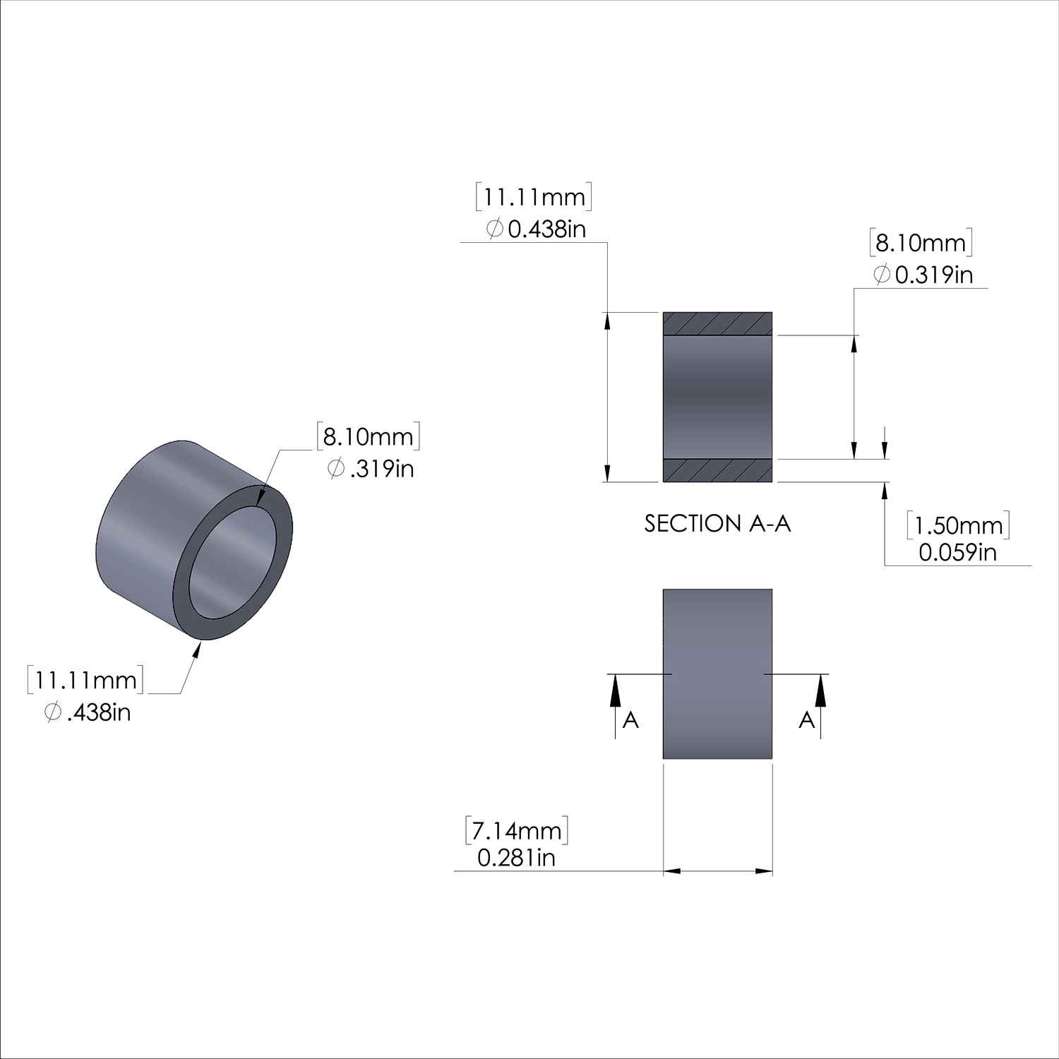 Aluminum Spacer 7/16'' OD x .319'' ID x 9/32'' Long