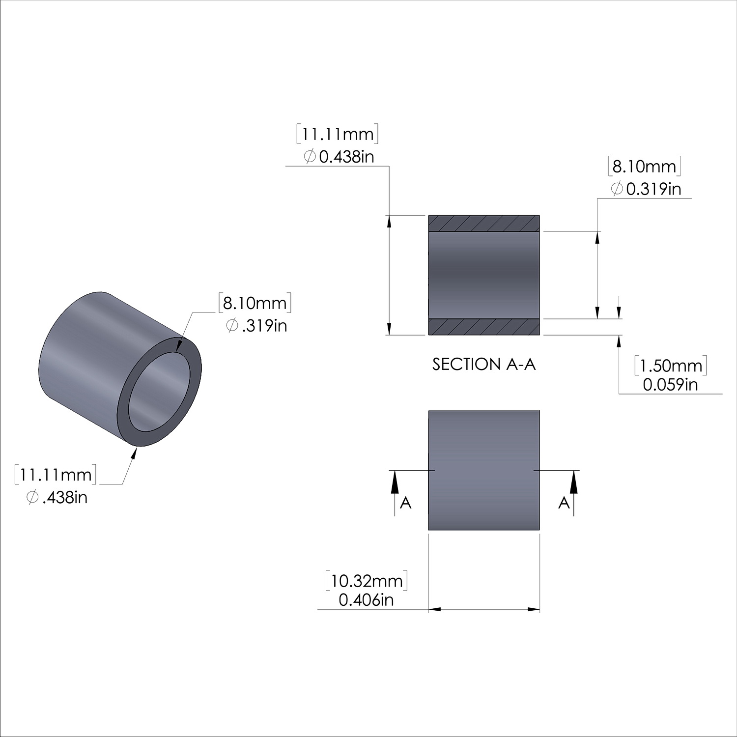 Aluminum Spacer 7/16'' OD x .319'' ID x 13/32'' Long
